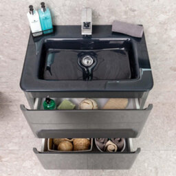 Plum&clay Marvel Gloss Dark Grey Floor Standing Bathroom Vanity Unit With Grey Glass Basin (W)600mm - thumbnail 7