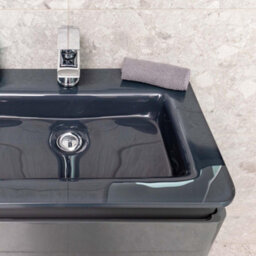 Plum&clay Marvel Gloss Dark Grey Floor Standing Bathroom Vanity Unit With Grey Glass Basin (W)600mm - thumbnail 5