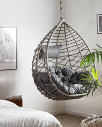 Beliani Hanging Chair Arsita Pe Rattan Grey - thumbnail 2