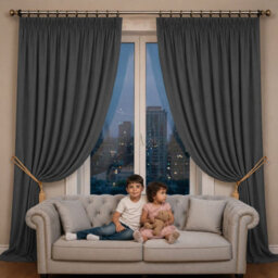 Oxford Homeware Plain Grey 230Gsm Blackout Curtain Thermal Insulated Pencil Pleat For Living Room Curtain Pair (W)228Cmx(L)228Cm - thumbnail 7