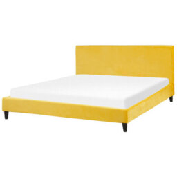 Beliani Bed Velvet Fitou 180 X 200 Cm (Eu Super King) Yellow