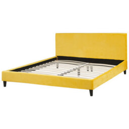 Beliani Bed Velvet Fitou 180 X 200 Cm (Eu Super King) Yellow - thumbnail 4
