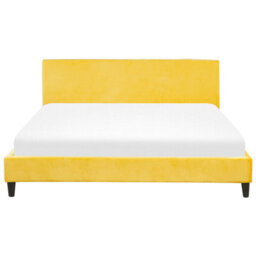 Beliani Bed Velvet Fitou 180 X 200 Cm (Eu Super King) Yellow - thumbnail 5