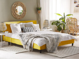 Beliani Bed Velvet Fitou 180 X 200 Cm (Eu Super King) Yellow - thumbnail 2