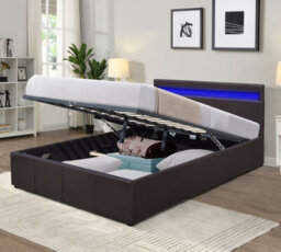 Comfy Living 5Ft Brown Faux Leather Gas Lift Ottoman Beframe With Led Strip - thumbnail 2