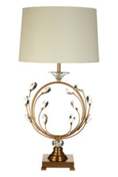 Orsina Gold Ring Table Lamp With White Linen Shade, Luxe Crystal Accent Lamp For Bedroom Or Living Room - thumbnail 1