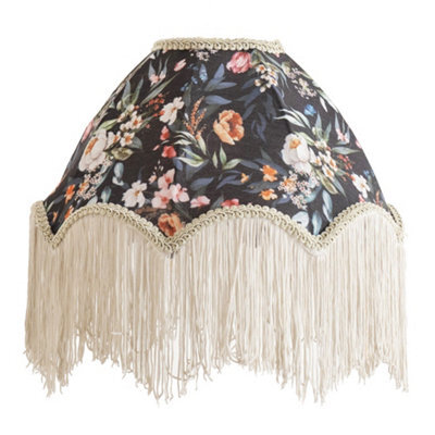 Valuelights Peony Scalloped Floral Fabric Classic Lamp Shade With Cream Tassels (D)30Cm - image 1