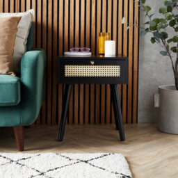 Black 1 Drawer Side End Table Bedside Nightstand Storage Cabinet - thumbnail 4