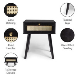Black 1 Drawer Side End Table Bedside Nightstand Storage Cabinet - thumbnail 3