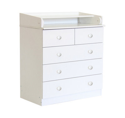 Kidsaw Baby Changing 5 Drawer Unit, Changing Board And Storage, White - image 1
