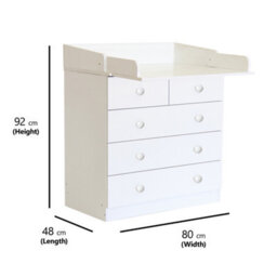 Kidsaw Baby Changing 5 Drawer Unit, Changing Board And Storage, White - thumbnail 3