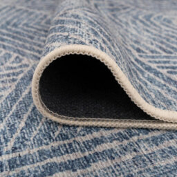 Loomed Denim Blue Geometric Distressed Washable Living Room Area Rug 80Cm X 150Cm - thumbnail 7