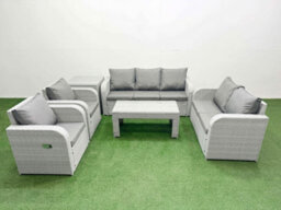 Fimous Pe Rattan Garden Furniture Set Adjustable Chair Sofa Double Love Seat 2 Seater Sofa Lounge Set Side Table Light Grey - thumbnail 2