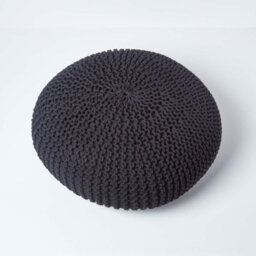 Homescapes Black Large Round Cotton Knitted Pouffe Footstool - thumbnail 3