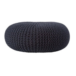 Homescapes Black Large Round Cotton Knitted Pouffe Footstool - thumbnail 1