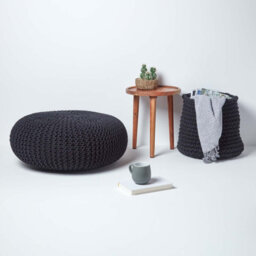 Homescapes Black Large Round Cotton Knitted Pouffe Footstool - thumbnail 6