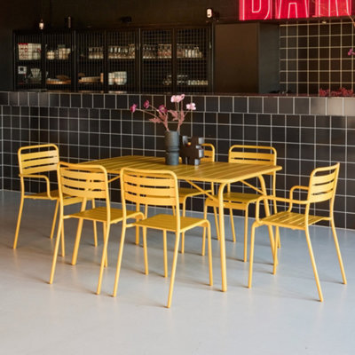 Sweeek - 6-Seater Metal Garden Table Set With 6 Chairs Yellow Ochre 141.2X80X72.5 Cm - Amelia - image 1