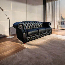 Chesterfield 3 Seater Shelly Black Leather Sofa Bespoke In Buckingham Style - thumbnail 5