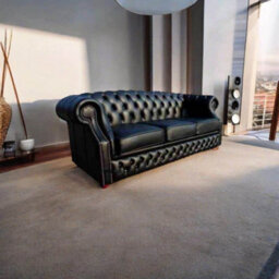 Chesterfield 3 Seater Shelly Black Leather Sofa Bespoke In Buckingham Style - thumbnail 4