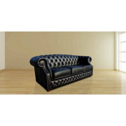 Chesterfield 3 Seater Shelly Black Leather Sofa Bespoke In Buckingham Style - thumbnail 1