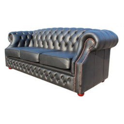 Chesterfield 3 Seater Shelly Black Leather Sofa Bespoke In Buckingham Style - thumbnail 2