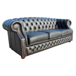 Chesterfield 3 Seater Shelly Black Leather Sofa Bespoke In Buckingham Style - thumbnail 3