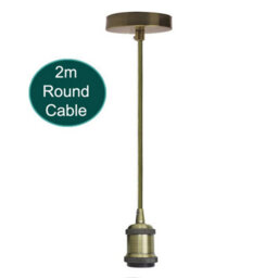 2M Army Green Round Cable Pendant  E27 Base Green Brass Lamp Holder For Ceiling Hanging Light - thumbnail 1