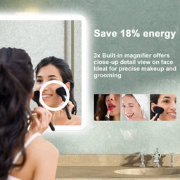 AVER-GROWTH Bathroom Mirror With Bluetooth Shaver Socket 3 Colour Led Light 3X Magnifier Demister Touch/wall Switch Illuminated Mirror 90X70Cm - thumbnail 6