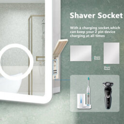 AVER-GROWTH Bathroom Mirror With Bluetooth Shaver Socket 3 Colour Led Light 3X Magnifier Demister Touch/wall Switch Illuminated Mirror 90X70Cm - thumbnail 4
