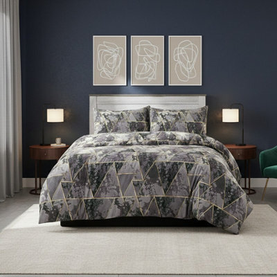 Geometric Triangle Duvet Cover Set Stylish Easy Care Bedding With Pillowcases Grey - image 1