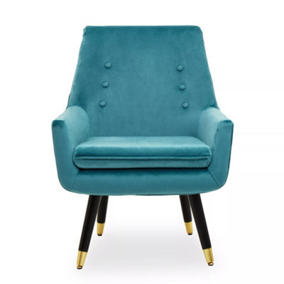 Orsina Green Velvet Armchair For Reading Books, Luxurious Accent Chair With Slanted Wooden Legs, Plush Modern Chair - image 1