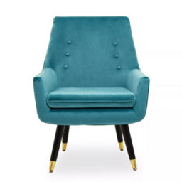Orsina Green Velvet Armchair For Reading Books, Luxurious Accent Chair With Slanted Wooden Legs, Plush Modern Chair - thumbnail 1