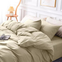 Ameha Plain Dyed Duvet Cover Complete Set With Matching Fitted Sheet & Pillowcase Microfiber King Beige - thumbnail 4