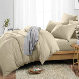 Ameha Plain Dyed Duvet Cover Complete Set With Matching Fitted Sheet & Pillowcase Microfiber King Beige - thumbnail 8