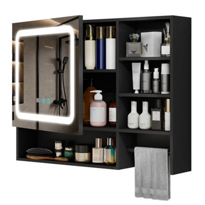 Led Bathroom Mirror Cabinet Dimmable 3 Color Lighting With Towel Rack Ip44 - image 1