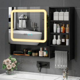 Led Bathroom Mirror Cabinet Dimmable 3 Color Lighting With Towel Rack Ip44 - thumbnail 2
