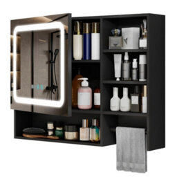 Led Bathroom Mirror Cabinet Dimmable 3 Color Lighting With Towel Rack Ip44 - thumbnail 1