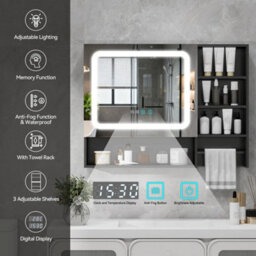Led Bathroom Mirror Cabinet Dimmable 3 Color Lighting With Towel Rack Ip44 - thumbnail 5