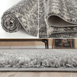 The Rugs Soft Moroccan Diamond Shaggy Rugs And Runners High Pile Grey And Ivory Living Room Kitchen Hallway 1010 - thumbnail 4