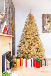 Shatchi 6Ft Artificial Christmas Tree Champagne Gold Shiny Tinsel Tips Bushy Look Luxurious Hinged Branches Decorations - thumbnail 2