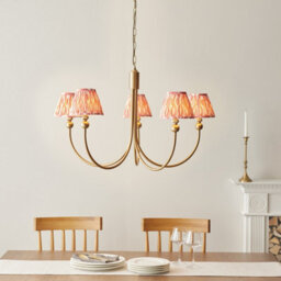 Luminosa Lighting Luminosa Santiago Brushed Aged Brass Plate Pendant Light With Coral Pink Fabric Ikat Shade 16Cm 5X B22 - thumbnail 2