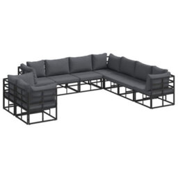 Berkfield Garden Sofa Set With Cushion 9 Pcs Black Aluminium - thumbnail 2