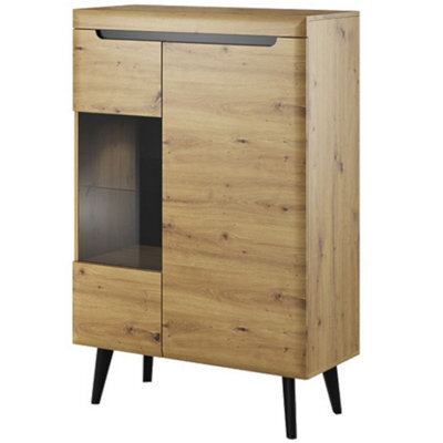 Arte Stylish Nordi Display Cabinet H1340mm W900mm D400mm In Oak Artisan And Black - Contemporary Elegance For Your Home - image 1