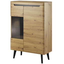 Arte Stylish Nordi Display Cabinet H1340mm W900mm D400mm In Oak Artisan And Black - Contemporary Elegance For Your Home - thumbnail 1