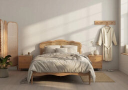 Beige Rattan And Oak Bed Frame - King Size