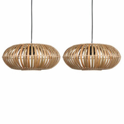 First Choice Lighting Set Of 2 Loren Bamboo Natural Pendant Lightshades
