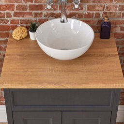 Homestylestore Black Grey And Oak 645mm Bathroom Vanity Unit With Round Countertop Basin And Chrome T Bar Handles - thumbnail 2