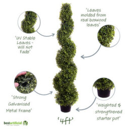 Best Artificial 4Ft - 120Cm Green Boxwood Spiral Topiary Tree - Suitable For Outdoor Use - Weather & Fade Resistant - thumbnail 2