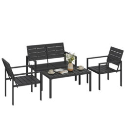 Outsunny 4 Piece Garden Furniture Set, Hdpe Metal Outdoor Sofa, Black - thumbnail 2