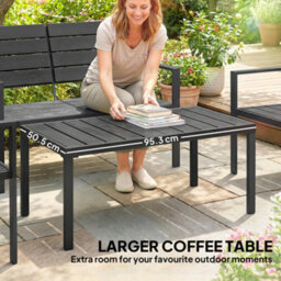 Outsunny 4 Piece Garden Furniture Set, Hdpe Metal Outdoor Sofa, Black - thumbnail 5